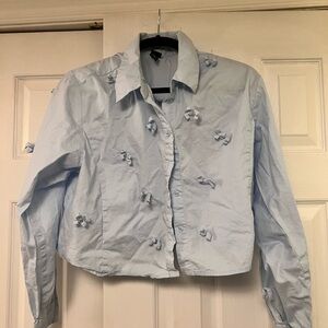 Wild Fable Light Blue cropped blouse with bow Details